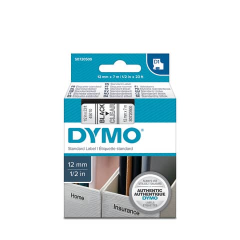 Nastro per etichettatrici Dymo D1 12 mm x 7 m nero/trasparente S0720500